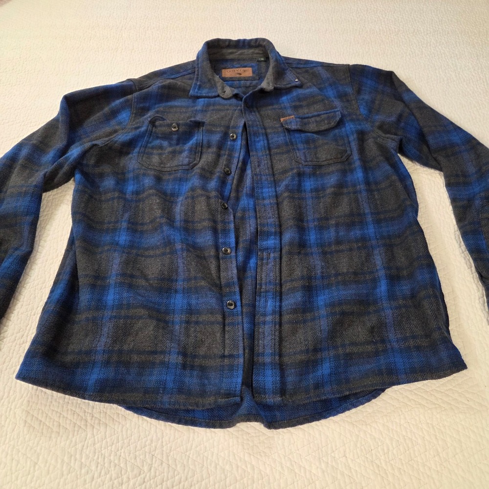 Orvis Mens XL Blue Gray Plaid Heavyweight‎ Cotton Flannel Button Front Shirt